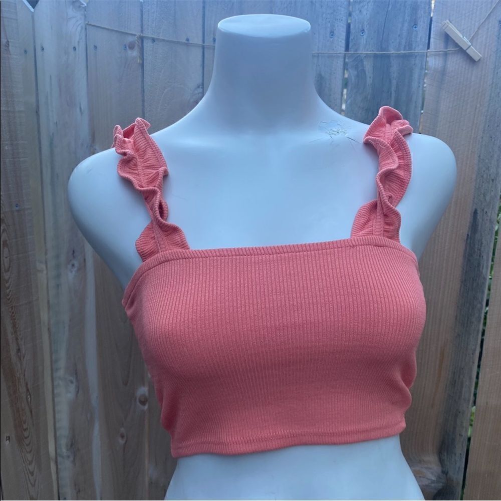 Zara Peach ribbed crop top with twisted shoulder straps size Small